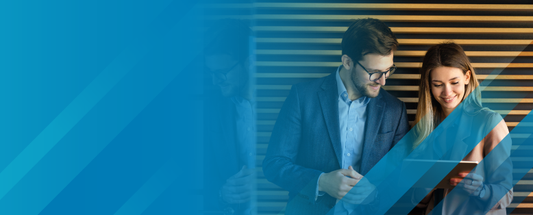 Businesspeople watch Vision33’s live SAP SuccessFactors HR software demo on a tablet